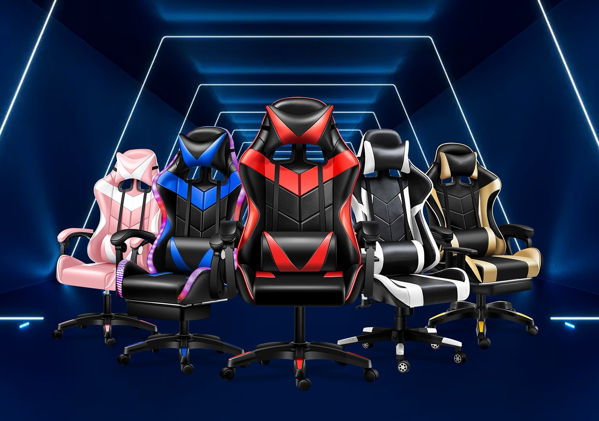 Game chair Ergonomic design, Adjustable armrests, Lumbar support, Headrest, Breathable fabric, Reclining function, 360 - degree swivel, Racing style, Durable material, Comfortable cushion